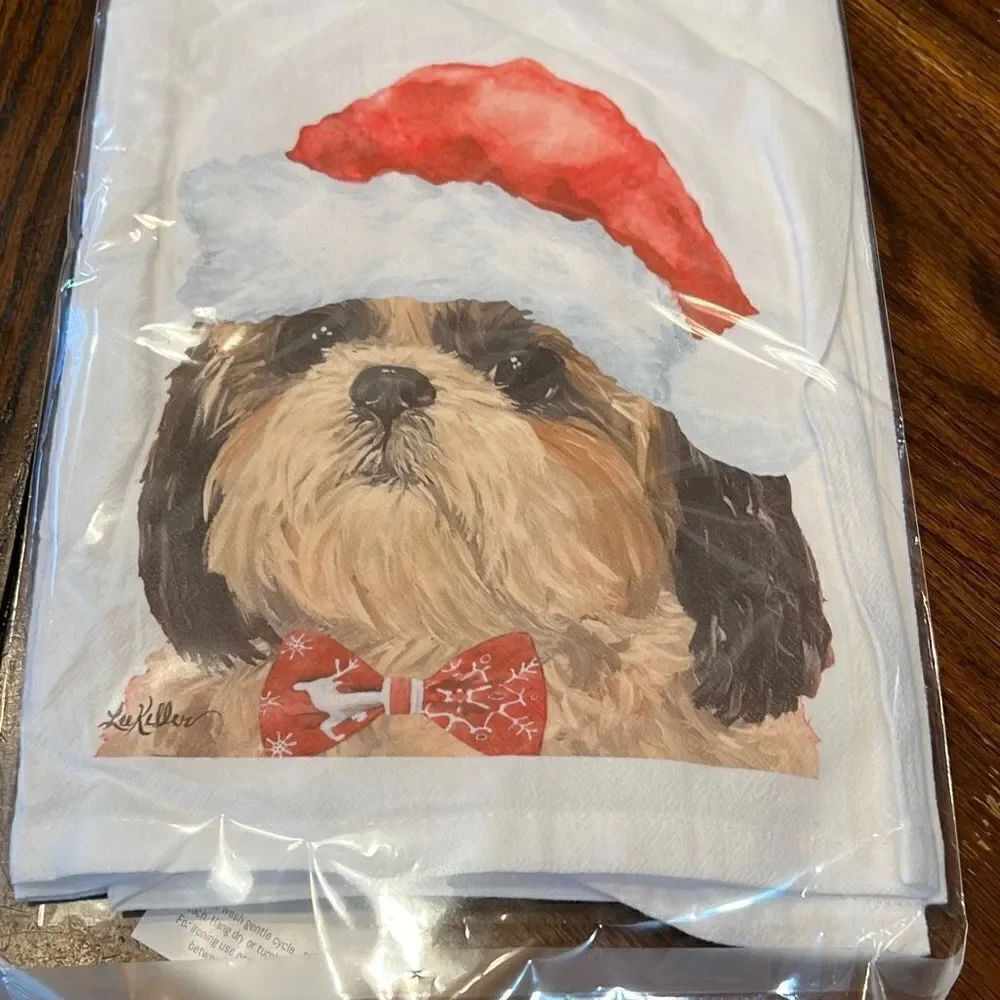 Hippie Hound Studios Christmas Dog Towel “Shihtzu ” Holiday Towel NWT